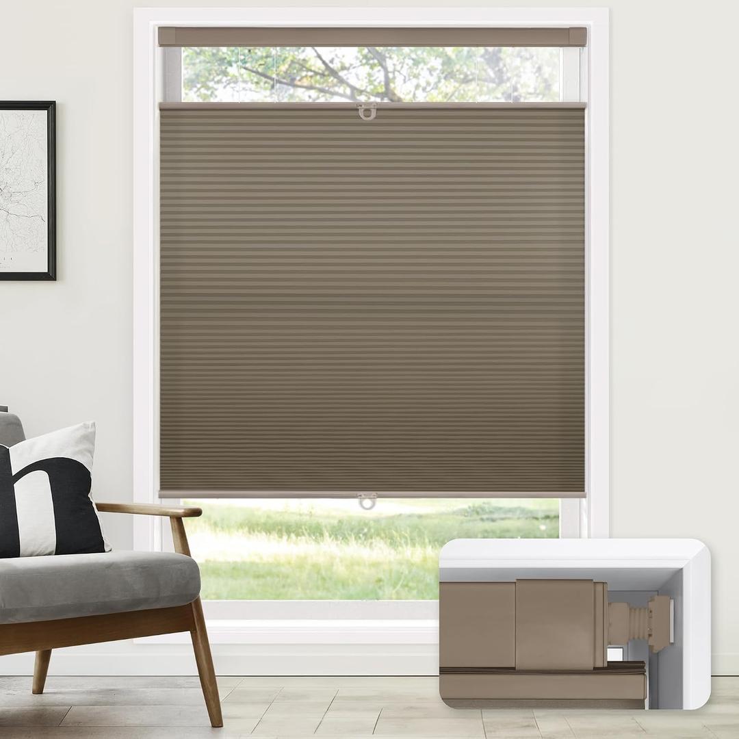 LazBlinds No Tools No Drill Cordless Cellular Shades, Top Down Bottom Up (TDBU) Honeycomb Shades for Home, Light Filtering Thermal Insulation Blinds for Windows, 24" W x 48" H, Taupe