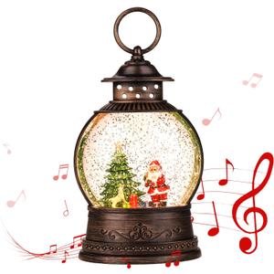 Christmas Snow Globes Christmas Decorations Indoor-Lighted Musical Snow Globes Lantern, Santa Decoration Indoor Home Dcor & Gift, 6H Timer, USB/Battery Operated (White)