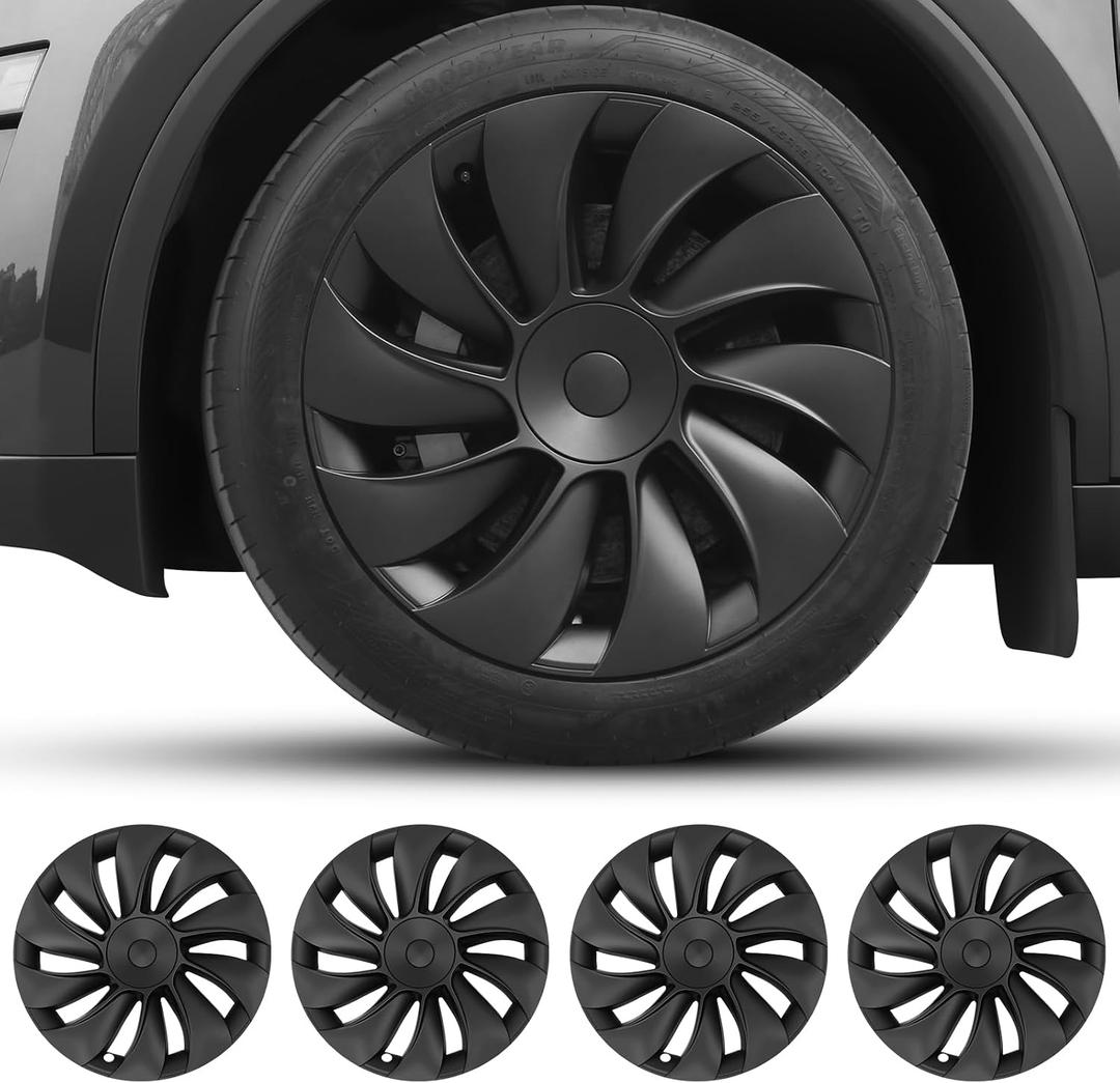 Matte Black 19 Inch Hubcaps for 2026 Tesla Model Y Juniper, Full Coverage Wheel Covers, Snap-On Rim Protectors, Durable ABS Replacement for Tesla 19 Stock Wheels, Anti-Scratch & Secure Fit