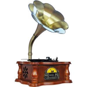 Vintage Gramophone Record Player, Retro Phonograph Record Players, Horn Turntables for Vinyl Records with Bluetooth/USB/Aux/FM Play for Home/Office/Hotel/Christmas/Birthday Gift, Music Amplifiers