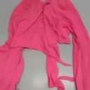 Mesh Tops for Women Bell Sleeve Rave Outfits Tie Front Crop Top Long Sleeve Shirt Sheer Blouse Festival, Small, Hot Pink