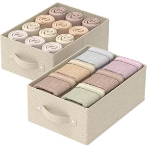 Collapsible Wardrobe Organizer, Storage Boxes for Organizing Home, Fabric Cube Baskets, Office and Closet, Grey and Beige, 2 Pack, 13.0x9.0x5.5in