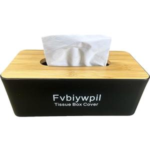 Fvbiywpil Tissue Box Cover, Tissue Box Holder with Bamboo Cover Plate, Rectangle Facial Tissue Holder Storage for Vanity, Countertops, Dressers, Night Stand, Offices and Parlors(9.6 x 4.9 x 3.5inch)