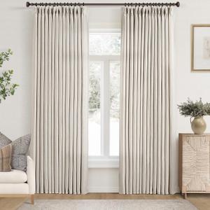 Beige Linen Pinch Pleat Curtains 96 inches Long 2 Panels for Living Room Patio Door Light Filtering Semi Sheer Pleated Curtain 96 Length Memory Trained FarmhouseNeutral Flax Linen Drapes 8 ft Apricot