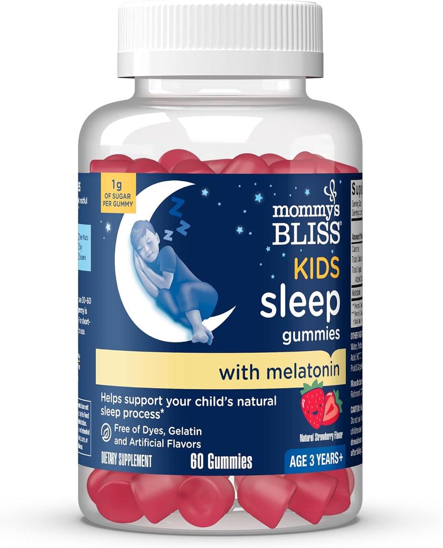 2 x Mommy's Bliss Kids Sleep Melatonin Gummies, No Artificial Colors, Flavors or Gelatin, Strawberry Flavor Children's Melatonin Gummies, Age 3+, 60 Count