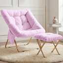Comfy Saucer Chair for Adults, Foldable Living Room Chairs, Soft Faux Fur Lounge Chair for Bedroom, Reading Chairs, X-Large (Ottoman-Lavender), 27.5" X 18" X 20.5"