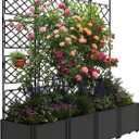 Garvee 4 PCS Plastic Plant with Metal Trellis, Raised Garden Bed with Trellis Planter for Climbing Plant Outdoor Raised Box Privacy Screen for Patio Balcony, Planter for Backyard Patio