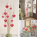 24 Pcs Felt Heart Valentines Day Ornaments Red and White Hanging Ornaments Valentines Flower Tree Decorations for Birthday Holiday Party Door Home Wall Mantel Decor Arts Crafts Gifts