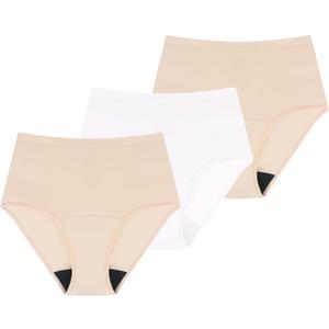 AIRCUTE Washable Absorbency Urinary Incontinence Underwear for Women High Waist Leak Proof Panties for Bladder Leakage 60ML, 3 Pack (Large, Beige-Beige-White)