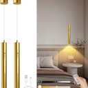 Lightess Battery Operated Pendant Light Motion Sensor Set of 2, Wireless Chandelier with Remote, 3 Color Dimmable, 6000mAh Hanging Light for Kitchen Island Dining Room Bedroom, Gold
