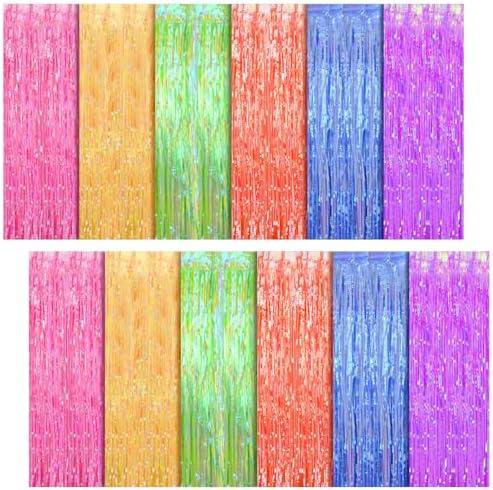 VitalCozy 6 Pcs Neon Party Foil Fringe Curtains 3.28 x 8.2 ft Colorful Neon Party Tinsel Curtain Backdrop Fringe for Birthday Supplies Door Wedding Decorations Background(Multicolor,12 Pcs)