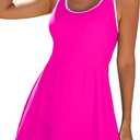 Aleumdr Women One Piece Swimsuit Skirt Tummy Control Bathing Suit Color Block Swim Dress Swimwear with Pockets S