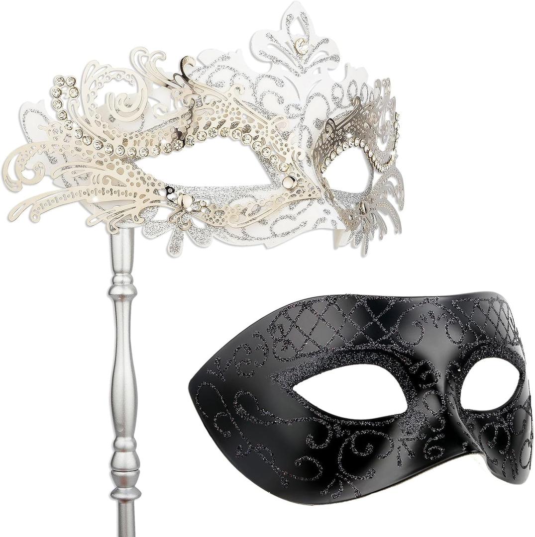 Hoshin Masquerade Mask for Couple, Mardi Gras Deecorations Venetian Masks with Stick for Womens