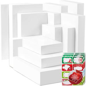 12 White Gift Wrap Boxes with Lids for wrapping Large Clothes and 80 Count Foil Christmas Tag Stickers (Assorted size for wrapping Robes, Sweater, Coat, Shirts and Clothes xmas Holiday Present)