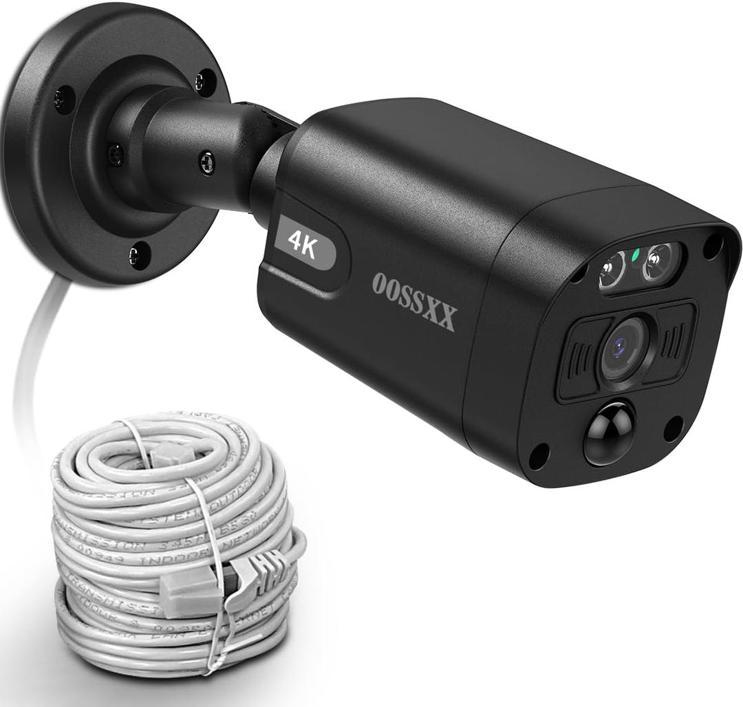 OOSSXX Black 4K IP 8MP PIR POE Extend Camera Outdoor Indoor Video Surveillance Security Waterproof Wired POE Camera