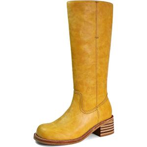 Women's Knee High Boots Square Toe Chunky Block Heel Long Boots for Women Comfortable Low Heel Women's Boots Size 6