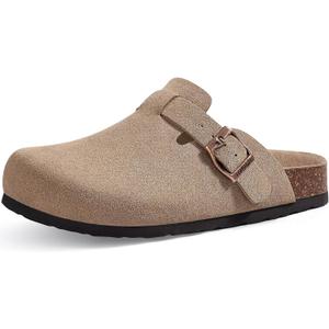 KIDMI Unisex Vegan Suede Clogs Leather Mules Womens Mens Cork Footbed Potato Shoes with Arch Support (7.5-8 Women/6-6.5 Men)