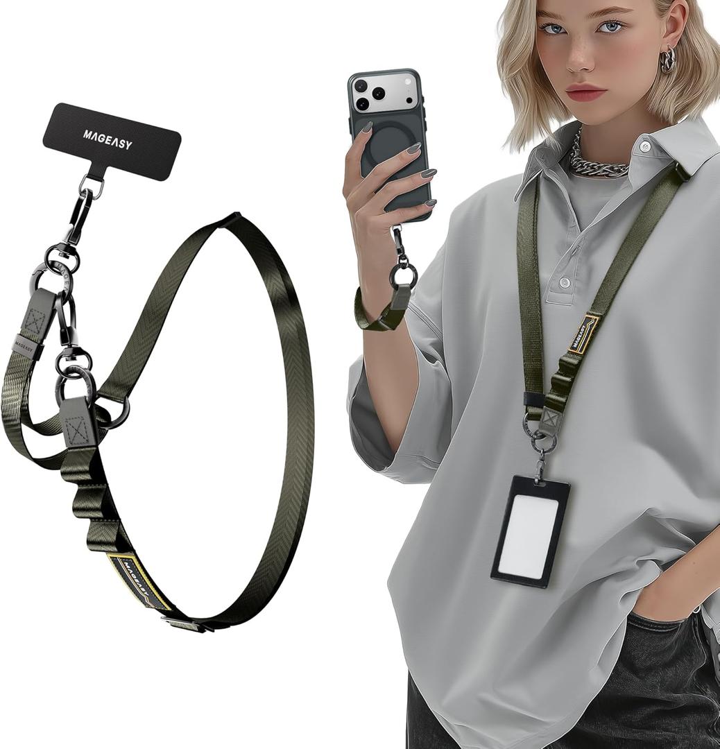 MAGEASY 2-In-1 Cell Phone Lanyard Crossbody - Universal Crossbody Phone Leash & Wrist Strap with Built-in Keychain, Phone Tether Tab | Anti Drop & Anti Theft for Daily & Travel (Concrete Grey)
