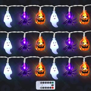 PARTY Life Halloween Lights - 20FT 30 Indoor/Outdoor String Lights, Battery Operated (Ghost&Pumpkin&Spider)