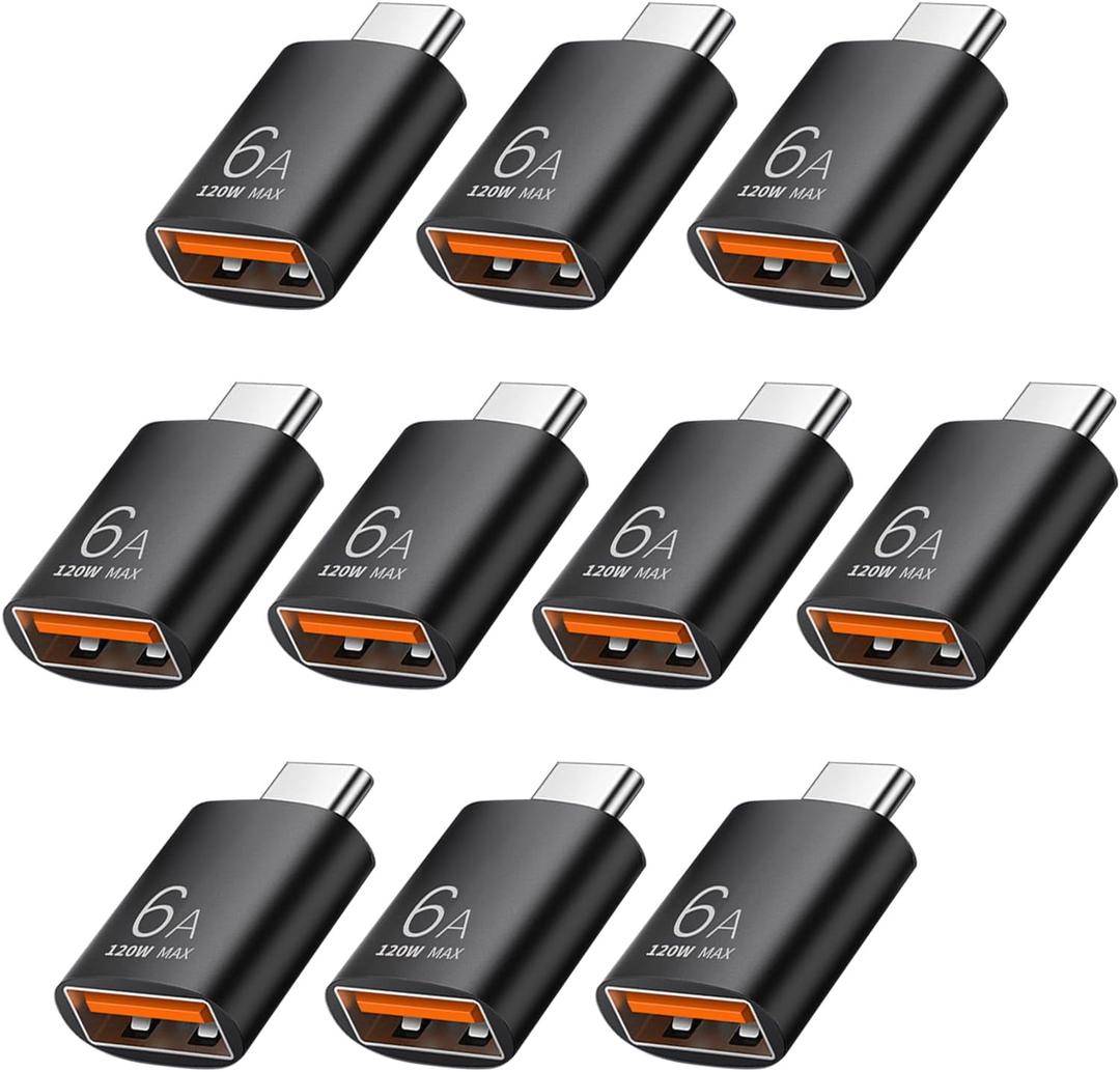 Pastall 10 Pack 10Gbps/120W USB C to USB3.1 Adapter,Black Type C Male to USB Female Adapter for Smartphone, PC, Laptop, Tablet, Keyboard etc.