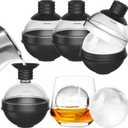 Large Round Ice Ball Maker Mold Silicone for Whiskey - Set of 4 with 2-in-1 Funnel Lid - 2.4 Inch Big Sphere Ice Mold for Cocktails Bourbon - Easy Release - Perfectly Round Ice Cube Tray (Black)