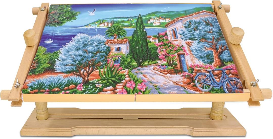 Rotated Table Embroidery Frame Stand - Adjustable Cross Stitch Scroll Frame, Beech Wood Quilting Frame Needlepoint Holder Stretch Bar for Stitching Sewing Craft