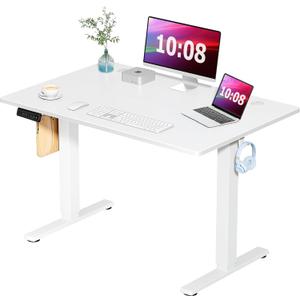 SMUG Standing Desk, Adjustable Height Electric Sit Stand Up Down Computer Table, 48x24 Inch Ergonomic Rising Modern Lift Motorized Gaming Desktop Workstation for Work Home Office, White