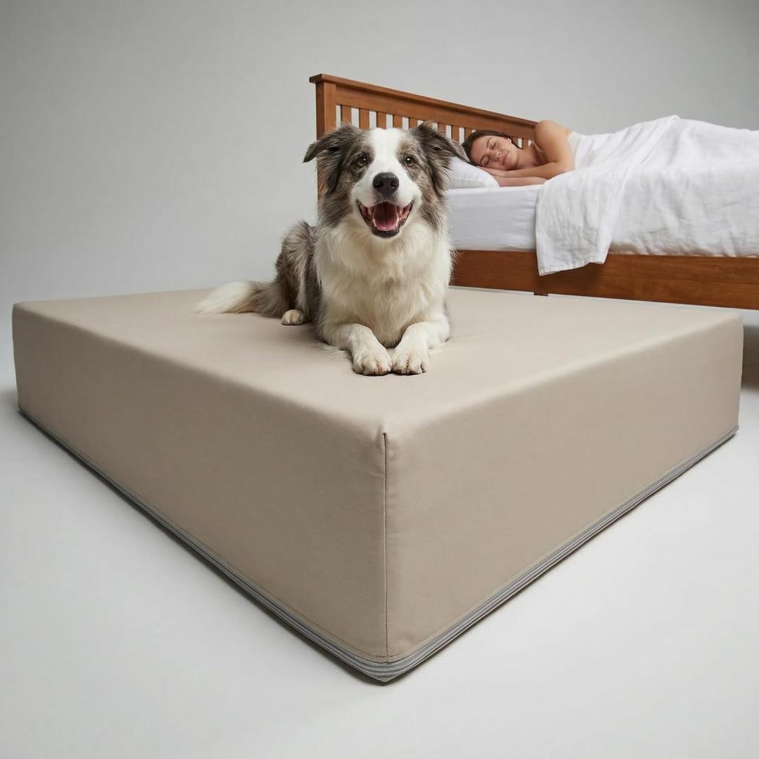 Extra Thick Orthopedic Dog Bed 36x26.5x8 Inch Memory Foam Bed Perch for Medium Large Senior Dogs Pain Relief, Bedside Sleeping Mattress, Waterproof Gray Cover (Pad Only)