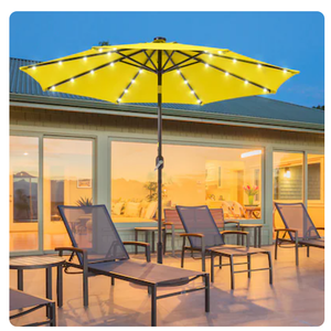 JEAREY 9FT Outdoor Patio Umbrella with Solar Lights, LED Lighted Pool Umbrella with Tilt and Crank, Outdoor Table Umbrellas for Deck, Yard & Market (Lemon)