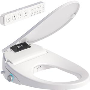 Electric Heated Bidet Toilet Seat with Remote, Round, X60R | Instant Warm Water, Heated Seat, Warm Air Drying, Slow Close Lid, LED Display, Nightlight