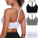 Sports Bras for Women, Y Back Padded Spaghetti Strappy Workout Yoga Racerback Bra with Removable Cups (Large, Black White Gray 5 Pack)
