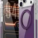 COOLQO 360Spin Magnetic Stand for iPhone 17 Pro Case, Fit for MagSafe, Military-Grade Protection,Full Camera Protection, Non-Yellowing Clear Scratch-Resistant Back Cover for 17 Pro, Purple