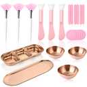 23Pcs Esthetician Supplies kit - Rose Gold Facial Bowls, Serving Trays, Compressed Sponges & Face Mask/Fan Brushes for Sleepover & Spa Night Celebrations (Rose Gold)