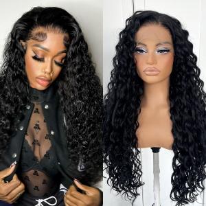 13x6 Curly Wig Synthetic Long Curly Lace Front Wig Pre-Plucked Glueless Deep Wave Curly HD Lace Front Wig Kinky Wear And Go Lace Front Wig (Natural black)