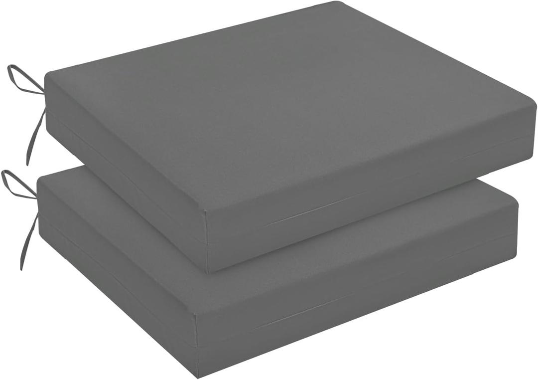 downluxe Outdoor Chair Cushions Set of 2 for Patio Furniture, Water-Resistant Square Corner Patio Chair Cushions with Ties, High Density Foam Outdoor Seat Cushion, 18.5" X 16" X 3", Dark Grey