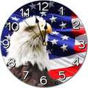 Bald Eagle Patriotic American Flag Wall Clock Battery Operated Silent Round Clock Wall Decor for Home, Office, School 9.8 Inch