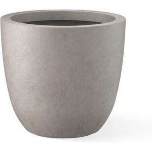 Kante 10 Inch Dia Round Concrete Planter, Indoor Outdoor Large Plant Pot with Drainage Hole and Rubber Plug for Home Patio Garden, Weathered Concrete