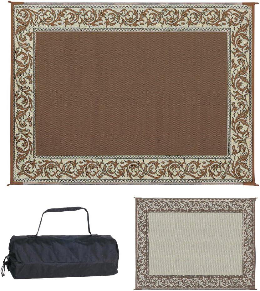 Stylish Camping RA7 9-Feet x 12-Feet Classical Reversible RV Patio Mat (Brown/Beige)