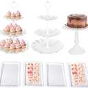 7 Pcs Dessert Table Stand Set 2 Pcs 3-Tier Plastic Cupcake Stands 1 Pc Metal White Cake Stand for Party Cookie Tray Rack Serving Tray Display Tower for Wedding Baby Shower