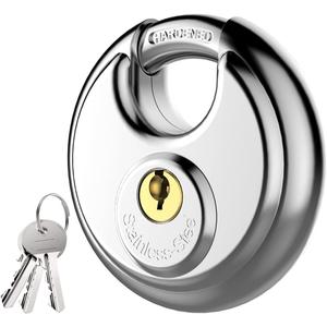 Puroma Keyed Padlock, Stainless Steel Discus Locker Lock Heavy Duty Locks with 3 Keys, Waterproof Outdoors Gate Storage Unit Lock with 3/8 Inch Shackle for Warehouse, Gym Storage Locker (1 Pack) (Large, Silver)
