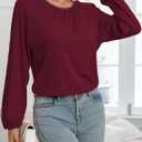 Womens Long Sleeve Tops Lace Crew Neck Dressy Casual Smocked Shirts Loose Fit Business Work Blouses Fall Clothes (L)