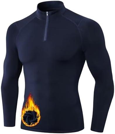 Tesuwel Mens Thermal Shirts 1/4 Zip Winter Warm Fleece Compression Base Layer Tops for Ski Golf Cycling,Warm,Quick Dry M