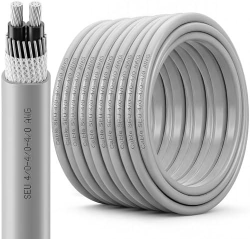 Relaxweex 100' 4/0-4/0-4/0 Aluminum SEU Service Entrance Cable with Ground, Aluminum SEU Cable 600V Service Entrance Wire, Underground Direct Burial Wire for Mobile Homes & Home Services