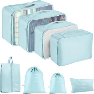 Packing Cubes for Travel - 8 Set Luggage Organizer Bags for Family, Mesh Breathable Travel Essentials Bags Set Durable Travel Packing Cubes for Suitcases (Blue)