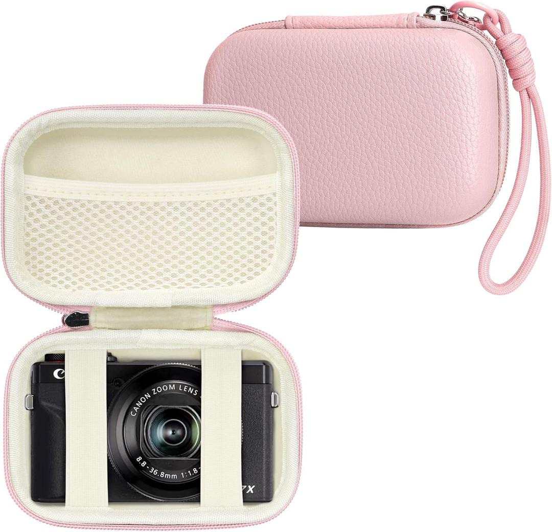 Digital Camera Case Compatible with Canon Powershot G7X Mark II & III/ SX740/ Sony ZV-1/ RX100 VII, Compact Travel Point & Shoot 4K Vlog Cameras Storage Holder with Lanyard (Pink)