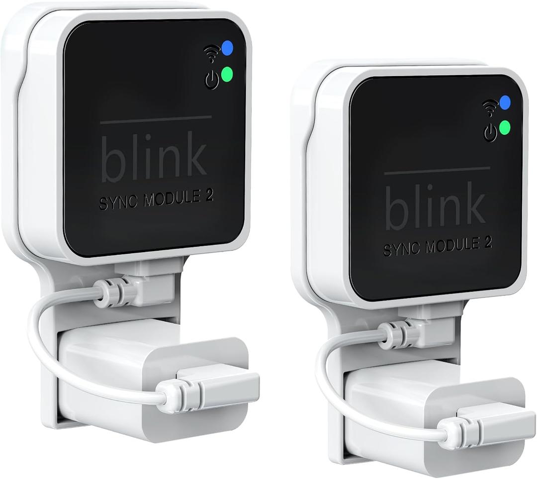 3 x Outlet Wall Mount for Blink Sync Module 2, Bracket with Short Cable(2 Pack) | No Messy Wires, Space-Saving Blink Module Mount, Easy Install, Sturdy & Secure, Works with Blink Outdoor Indoor Camera System