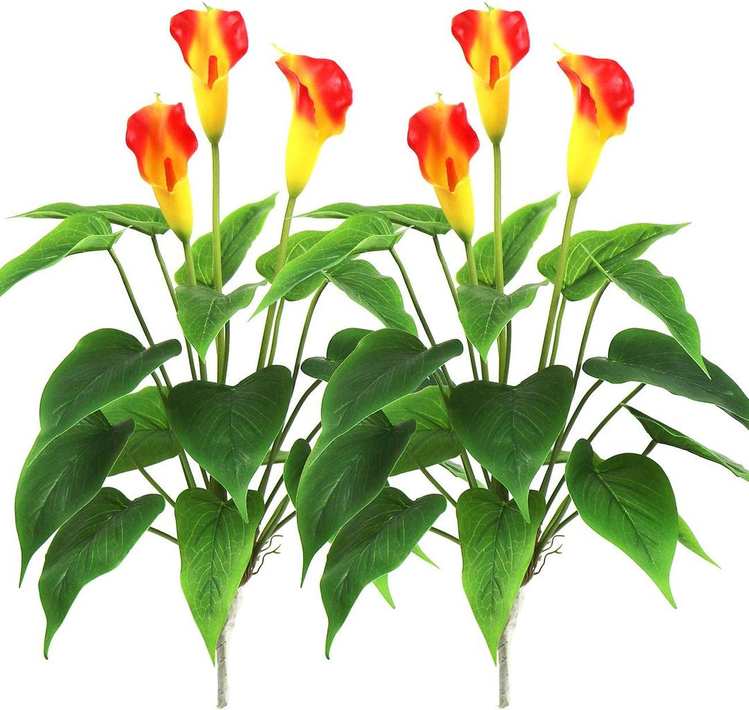 Beebel Artificial Flower 17 inches Calla Lily Silk Plant Fake Bonsai Flowers Greenery Plants for Indoor Outdoor Home Office Bedroom Table Centerpieces Party Decoration 2 Pack (Orange, 2)