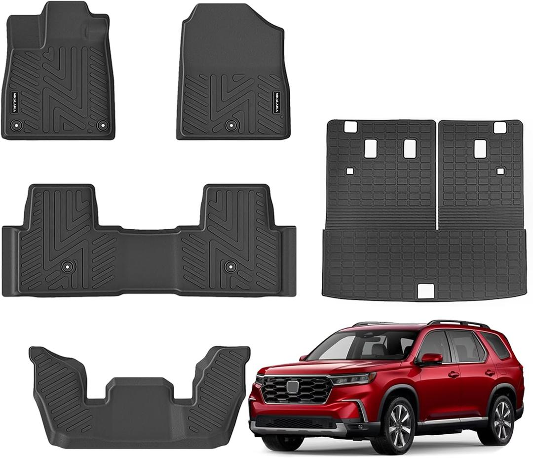 Floor Mats & Cargo Liner with Backrest Mat for Honda Pilot 2023 2024 2025 All Weather Protection TPE Rubber Full Set Floor Liners Trunk Mat for 2024 Honda Pilot Automotive Accessories, Black