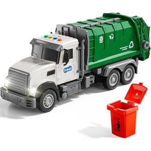 NIPLOOOW Kids Garbage Truck Toy Friction Powered Waste Management Garbage Recycling Truck with Lights, Sounds, 3 Rear Loader Trash Bins, Gifts for 3 4 5 6 7 8 Years Old Boys Girls