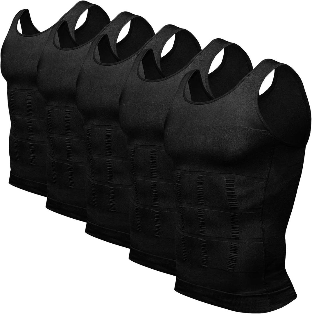 Odoland Mens 5 Pack Body Shaper Slimming Tummy Vest Thermal Compression Shirt Tank Top Shapewear (Black, XL)